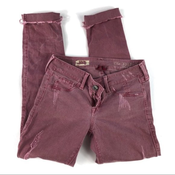 Design Lab Burgundy distressed denim jeans 25 - Picture 7 of 7
